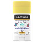 Neutrogena Sheer Zinc Oxide Kids Mineral Sunscreen Stick, Broad Spectrum SPF 50+ & UVA/UVB Protection & Water Resistant with Residue-Free, No-Mess Application, Oil- & Paraben-Free, oz