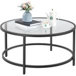 Yaheetech 36in Glass Coffee Table,Modern Black Round Sofa End Table with Metal Structure & Reinforced Frame for Living Room,Apartment,Small Space