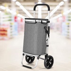 Emajin Shopping Trolley Cart Foldable Grocery Basket Storage Bag Wheel 45KG Grey
