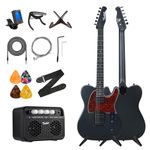 Electric Guitar Kit, 39 Inch Solid Right Hand Guitar Electric for Beginners with Amp + Straps + 4*Guitar Picks + 6*String Set + Tuner + Cable + Electric Guitar Bag, TTE-150-SBK