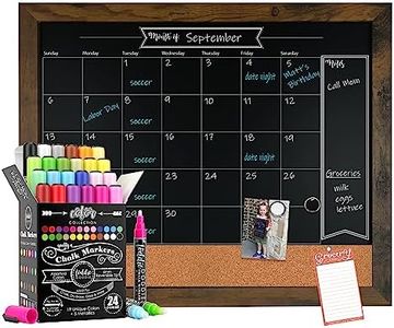 Loddie Doddie 18x24 Rustic Framed Chalkboard Calendar and Bulletin Combo Calendar with Cork Board. 24ct Color Collection of Chalk Markers Perfect for Organizing Your Space