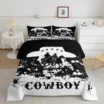 Castle Fairy Western Cowboy Comforter Set King Size,Riding Horse Animals Hats Boots Print Bedding Set All Season Quilt Set,Black White Stars Art Graffiti Microfiber Polyester Down Comforter