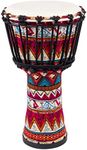 lotmusic African Djembe Drum, Standard 8'' Red Cloth Stitched Congo Drum, Professional Bongo Drum With Goatskin Drumhead