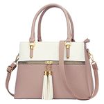 KKXIU Women Satchel Bags Handle Shoulder Handbags and Purses Pockets Zipper Leather Crossbody Bags, D-pink White