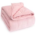 BUZIO Weighted Blanket 7kg for Adults, Sherpa Weighted Blanket with Soft Plush Fleece, Fluffy Warm Sherpa Thick Heavy Bed Blanket, Great for Sleep and Calming, 150 x 200cm, Pink