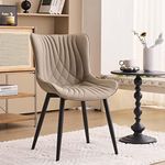 YOUTASTE Khaki Dining Chairs Set of 2, Mid-Century Modern Faux Leather Upholstered Kitchen Chairs with Black Metal Legs, Supports 300 lbs, Comfortable Accent Chairs for Living Room, Bedroom