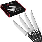 Master Maison 4-Piece 5" Ultra Premium Steak Knife Set | 4 German Non-Serrated Stainless Steel Kitchen Steak Knives + Storage Gift Box | Anti-Fatigue Ergonomic Full-Tang Triple-Riveted Handle (Black)