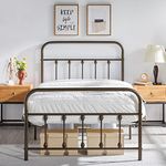 Yaheetech Twin Metal Platform Bed Frame Mattress Foundation with Victorian Style Iron-Art Headboard/Footboard/Under Bed Storage No Box Spring Needed Bronze