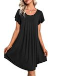 Ekouaer Womens Nightgown Soft Sleepwear Pleated Sleepshirt Sleep Dress Short Sleeve Nightdress Black L