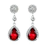 Gemini_mall® CZ Crystal Water Drop Dangle Pierced Earrings Clear Silver Tone