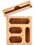 KUNABOO Bamboo Sandwich Bag Organizer, Baggie Organizer for Drawer, 4 Slots Bag Organizer and Foil Plastic Wrap Cutter Dispenser Separated (FSC Certified eco-Friendly Bamboo) Storage Bags Organizer