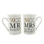 Set Of 2 Happy 50th Wedding Anniversary Porcelain Mugs In Presentation Gift Box