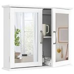 RELAX4LIFE Bathroom Wall Cabinet, Double Door Mirrored Storage Cupboard with Inner Shelf, Space-Saving Medicine Cabinet Organizer for Kitchen Living Room Entryway (White)