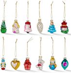 THE TWIDDLERS - 12 Pieces Christmas Mini Glass Baubles in Assorted Colorful Festive Traditional Vintage Designs for Xmas Tree Hanging Ornaments and Party Decorations - 4cm