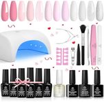 Beetles Gel Nail Polish Kit with UV Light, 6 Colors Pink White Nude Glitter Nail Polish Set with Base Coat Glossy Matte Top Coat Gel Polish Soak Off UV Manicure Valentines Gift for Women