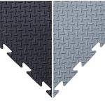 BiGDUG Interlocking Vinyl Garage Floor Tile - Single Garage Flooring Set - 3m x 6m (193 sq ft) - Ramped Edges - Black & Grey Checker Plate