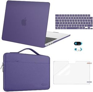 MOSISO Case Compatibile con MacBook Air 13,6 Pollici 2024 2023 2022 M3 A3113 M2 A2681 con Touch ID, Plastica Custodia Rigida&Borsa&Tastiera Cover&Webcam Copertura&Schermo Proteggi, Imperiale Viola