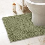 ITSOFT Non-Slip Shaggy Chenille Toilet Contour Bathroom Rug with Water Absorbent, 24 x 21 Inches U-Shaped Sage Green