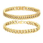 RLMOON 2Pcs Stainless Steel Bracelets for Men Gold Silver Cuban Link Figaro Rope Chain Bracelet Set Curb Width Sturdy Bracelet 7.5/8.3/9 Inches Jewelry Gifts for Dad Boyfriend Husband