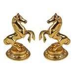 DreamKraft White Metal with Gold Polish Jumping Horse Statue Figurine for Home Decor (Large, Size: 10 CM X 12 CM) - Gold (Set of 2)