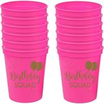 Birthday Squad Cups, Set of 12, 16oz Birthday Stadium Cups, Perfect for Birthday Parties, Birthday Decorations, All Birthday Events! Birthday Cup Party Favors for Women, Adults Birthday (Pink)