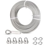 hannger 6mm Stainless Steel Wire Rope, 7.6 M Marine Grade 7x19 Strand Wire Rope Kit, 1/4 Steel Cable with Loops, Wire Rope Clips & Thimble, Metal Cable for Zipline, Deck Railing, Boat Lifts