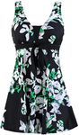 wantdo Women's Plus Size Swim Dresses Padded Bathing Suit Tummy Control Pear Flower 22/24 Plus