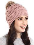 Brook + Bay - Beanie Hats for Women, Pom Pom Hat Soft Chunky Knit Beanie for Cold Weather, Stocking Cap for Women Winter Hats, Pink, One Size