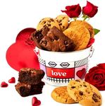 David’s Cookies Gluten Free Assorted Cookies and Brownies Bucket Sampler - Comes in a Love-Themed Decorated Bucket 1.3Lbs - Freshly Baked Gourmet Cookies Gift For Your Loved Ones (Roses Not Included)