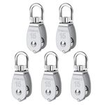 5 Pack M15 Single Pulley Block 304 Stainless Steel Pulley Block Heavy Duty Anti-Rust Durable Prevent Rope From Knotting Loading 35kg/77lbs