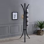 King's Brand Black/Chrome Finish Metal Coat Rack With Hat Stand
