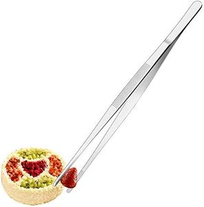 Cyimi Kitchen Tweezers Stainless Steel 8 Inch Long Tweezers Tongs, Heavy Duty large food tweezers with Precision Serrated Tips for Cooking(8" Straight)