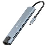Portronics Mport 8 USB-C Hub (8-in-1) with 4K 30Hz HDMI, 100 Mbps Ethernet, USB 3.0, microSD/SD Card Reader, Type-C Data, PD Charging, USB 2.0, Type-C Plug for Laptop, Mac, PC (Grey)