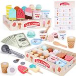 Wooden Ice Cream Toys for Toddlers 3-5, Kids Wooden Toys Play Kitchen Accessories, Play Food Sets for Kids Kitchen, Pretend Play Toys Gifts for 3 4 5 Year Old Girls Boys Birthday Christmas