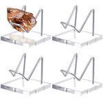 Wenqik 4 Pcs Rock Display Stand Crystal Display with Metal Arms and Acrylic Pedestal Base Decorative Easel Stand Mineral Crystal Display Stand for Gemstone Decor Collectibles Display(Silver)