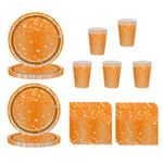 60 Pcs Orange Party Tableware Set for Her,Girl,Women,Orange Paper Plates Orange Paper Cups and Napkins,Sparkling Orange Paper Dinnerware Kit for Thanksgiving Birthday Autumnal Party Orange Tableware