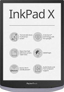 PocketBook InkPad X Lecteur de Livre électronique, mémoire 32 Go, écran E-Ink Carta 10,3 ’’, SMARTlight, Gris métallisé