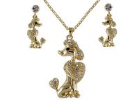 Alilang Golden Tone Poodle Show Dog Crystal Rhinestone Earring Necklace Set