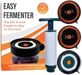 Easy Fermenter Fermentation Kit, Includes 3 Fermenting Lids for Wide Mouth Mason Jars & Oxygen Extractor Pump, Mason Jar Airlock Lid For Fermenting Kimchi, Pickle, & Sauerkraut