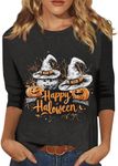 Halloween Women Costume Fall Tops for Women 2024 Halloween Shirts for Women 3/4 Sleeve Tops Womens Halloween Pumpkin Print Crewneck Trendy T-Shirts Plus Size Costumes Blouses G Dark Gray XXL