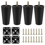 Sofa Legs, GLTECK Tapered Plastic Sofa Couch and Chair Legs M8 Thread (Metric 8mm) Replacement Furniture Legs- Set of 4 with Leg Mounting Plates, Perfect for IKEA Or US Made