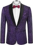 COOFANDY Mens Floral Tuxedo Jacket Wedding Suit Jacket Regular Fit Formal Blazer for Christmas Prom Homecoming Party Purple