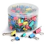 Belle Vous 150 Pcs Metal Binder Clips - 15mm 19mm 25mm Assorted Colour Foldback Clips - Bulldog Clips for Home, Office, Paper, Document, Folder, Stationary - Swallowtail Clips with Container