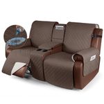 KinCam 100% Waterproof Loveseat Recliner Cover with Console, Non-Slip Reclining Couch Covers for 2 Seat, Recliner Sofa Cover Furniture Protector with Elastic Straps for Kids, Pets, Brown