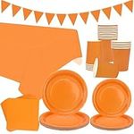 Orange Party Tableware Supplies - Serves 20, Orange Pastel Party Decoration Dinnerware includes Plates, Cups, Napkins, Banner, Tablecloth for Graduation Wedding Birthday Party (Orange + 20set)