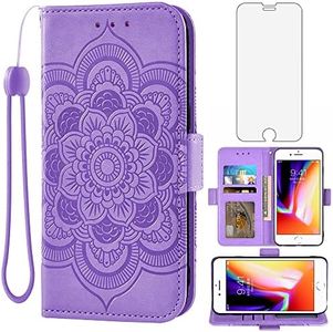 Asuwish Compatible with iPhone 7/8/SE 2020 Wallet Case and Screen Protector Flip Card Holder Cell Phone Cover for iPhone7 iPhone8 i Phone7case Phone8case Phones8 7s 8s iPhoneSE SE2020 SE2 2 Men Purple