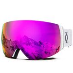 MAXJULI Ski Goggles Men Women,OTG Snow Goggles with Magnetic Interchangeable Anti-fog HD Lens UV Protection M6(White Frame/Fuchsia Lens)