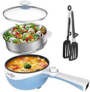 Audecook Hot Pot Electric,Mini Electric Skillet Portable Nonstick Sauté Pan with Power Adjustment, Rapid Ramen Cooker Travel Multicooker Electric Pot for Steak/Soup (G(Blue/1.7L with Steamer))