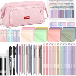 Nicpro 84 PCS Aesthetic Book Annotation Kit with Pen Case, 12 Dual Highlighters, 5 Gel Pens, 6 Mechanical Pencil, 2 Markers 1200PCS Transparent Sticky Notes and Tabs for Bible Study Student Stationary