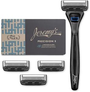 Jeremy's Razors for Men: Precision 5 Blade Razor - Stainless Blades, Lubricating Strip, Precision Trimmer - Men's Shaving Essentials Kit, Travel Shaver Face Body Head Shavers (1 Razor 4 Cartridges)